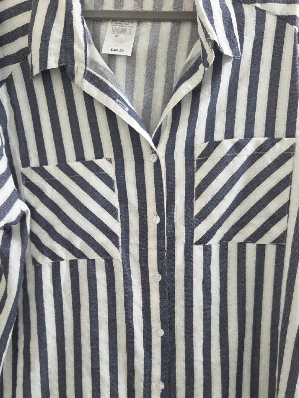 Ashley Stewart Black & White Striped Button-Front Tunic - Picture 2 of 8
